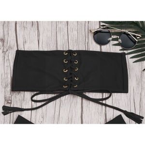 ✨NWT Zaful Black Lace Up Bandeau Bikini Top✨